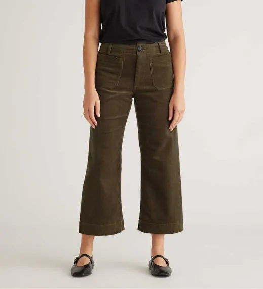 Women Organic Stretch Corduroy Micro Cropped Wide Leg Pant